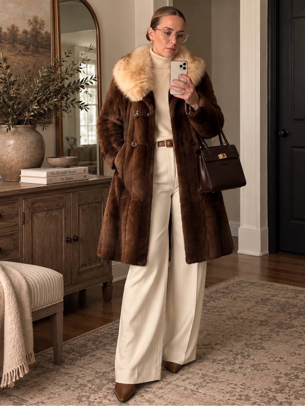 Vintage Renfrew Furs Brown Fur Coat Cream Fur Collar Statement Coat